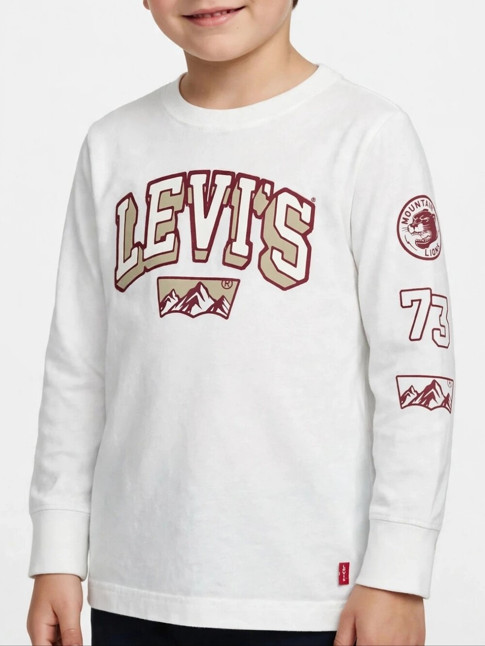Levi's Boys Long Sleeve Graphic T-Shirt Size 7 White Cotton Mountain Lions 73